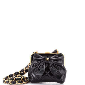 Chanel Mini Bow Frame Clutch With Chain Quilted Patent with Lambskin